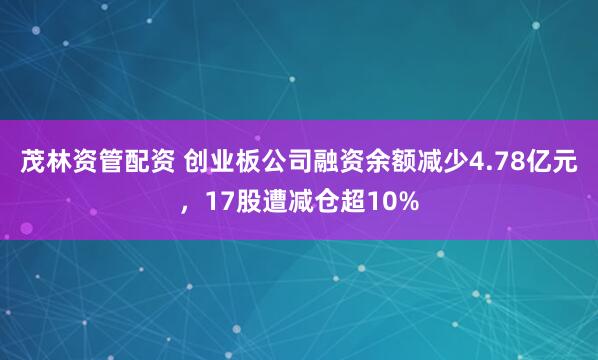 茂林资管配资 创业板公司融资余额减少4.78亿元，17股遭减仓超10%